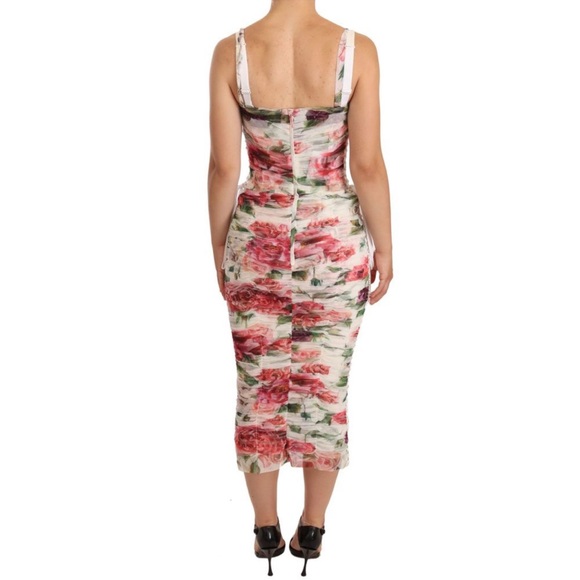 Dolce & Gabbana White Floral Print Tulle Sheath Midi Dress IT48 - Picture 3 of 6